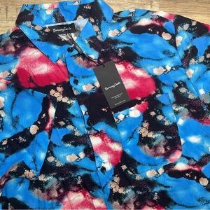 BARNEY COOLS Short Sleeve Button Shirt Rayon Pool Beach Mens Medium Splatter New